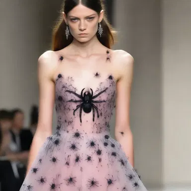 The high-fashion model let out a piercing shriek when she saw the spider crawling on her dress.