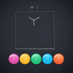 Design a clean and user-friendly interface for a Hangman browser game with striking visual elements like a virtual chalkboard, colorful buttons, and an animated hangman figure.