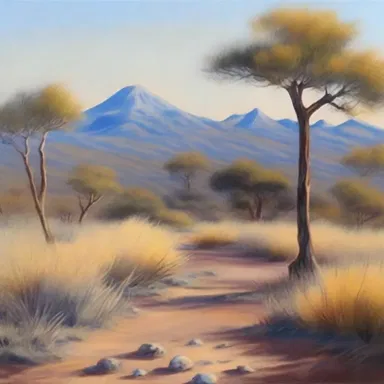 The artist was inspired by the untamed beauty of the scrub landscape and captured it perfectly in their painting.