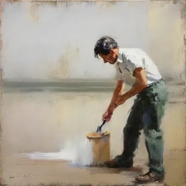 The artist used vigorous scrubbing motions to create texture in their painting.
