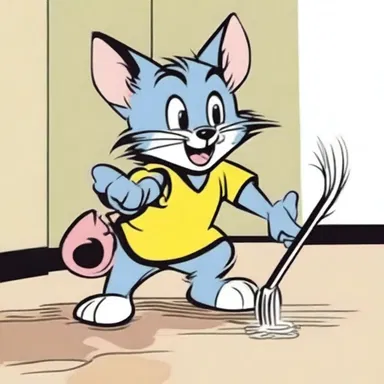 In the comic strip, Tom and Jerry, Jerry would often scrub the floor vigorously to remove a mess.