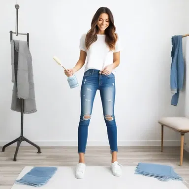 The fashion influencer demonstrated how to scrub denim jeans with a brush and soap to give them a distressed look.