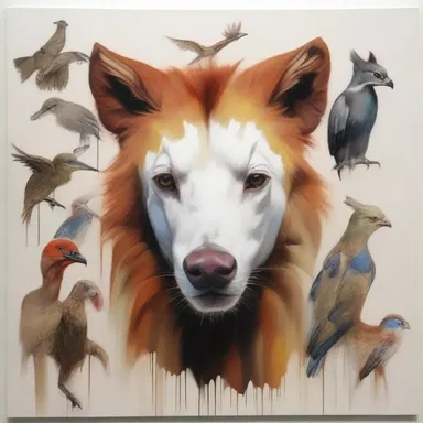 The artist conveyed the idea of mongrelize through a painting that showcased various hybrid animals.