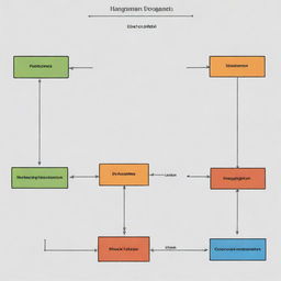 Data flow diagram depicting the structure, functions, and relations of a Hangman browser game which includes user inputs, system responses, server interactions, and game logic.