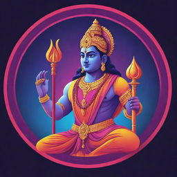 Design an animated logo featuring Lord Ram in vibrant and royal tones, ensuring a grandeur yet aesthetic harmony. Render it in playful, modern art style while respecting his religious significance.