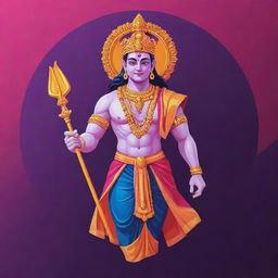 Design an animated logo featuring Lord Ram in vibrant and royal tones, ensuring a grandeur yet aesthetic harmony. Render it in playful, modern art style while respecting his religious significance.