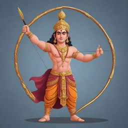 An animated illustration of Lord Ram suitable for a t-shirt design, emphasizing details in his outfit, bow and arrows