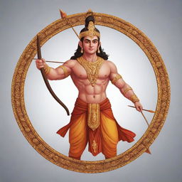 An animated illustration of Lord Ram suitable for a t-shirt design, emphasizing details in his outfit, bow and arrows