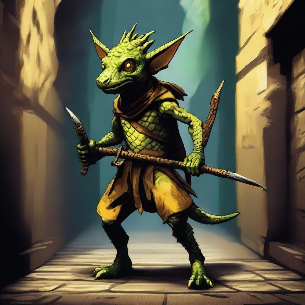 A highly detailed digital art image of a kobold, a small, reptilian humanoid from fantasy lore