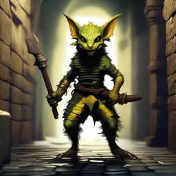 A highly detailed digital art image of a kobold, a small, reptilian humanoid from fantasy lore