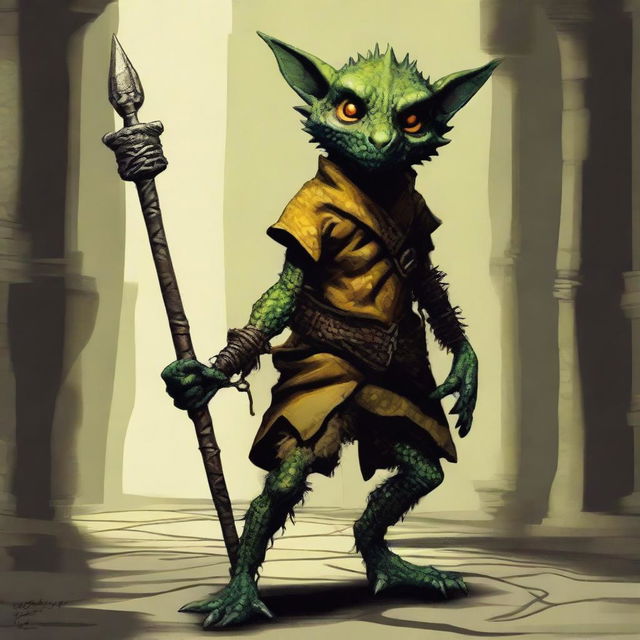 A highly detailed digital art image of a kobold, a small, reptilian humanoid from fantasy lore