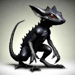 This is a high-quality digital art image of a kobold with striking black scales