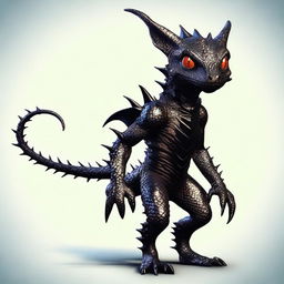 This is a high-quality digital art image of a kobold with striking black scales