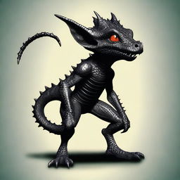 This is a high-quality digital art image of a kobold with striking black scales