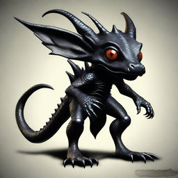 This is a high-quality digital art image of a kobold with striking black scales