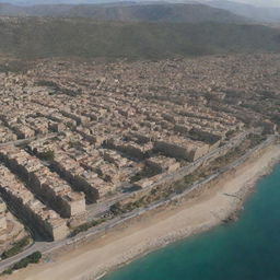 Create an engaging visual animation of the location P2PR+G4J, Béjaïa 06000, highlighting its various geographical characteristics, architectural features, and the overall ambience of the place.