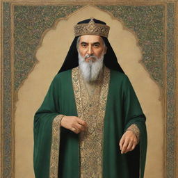 A noble and historical representation of Hazrat Ali, leading figure in Islam. He is depicted as a man of wisdom and courage, dressed in traditional Islamic attire.