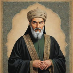 A noble and historical representation of Hazrat Ali, leading figure in Islam. He is depicted as a man of wisdom and courage, dressed in traditional Islamic attire.