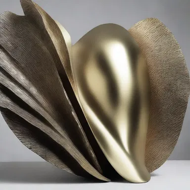The artist created a captivating sculpture by incorporating tinning techniques, giving it a distinctive metallic finish.