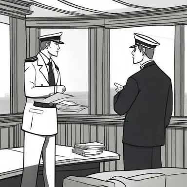 The sea lawyer, dressed in his stylish sailor uniform, argued with the captain about the ship's regulations.