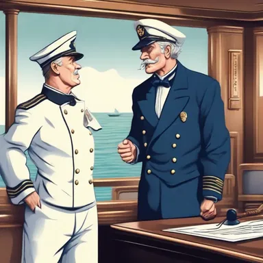 The sea lawyer, dressed in his stylish sailor uniform, argued with the captain about the ship's regulations.