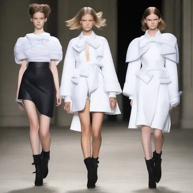 The fashion designer used nonliteral elements in her collection, such as oversized bows and unconventional silhouettes.