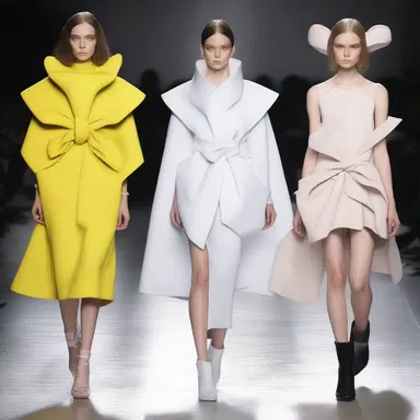 The fashion designer used nonliteral elements in her collection, such as oversized bows and unconventional silhouettes.