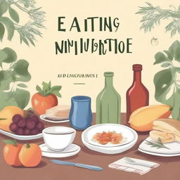 A high-quality digital art image depicting the cover of a book titled 'Eating with Intention: A Journal of Prompts for Nourishing Meals'