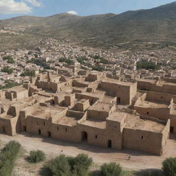 Create an engaging visual animation of the village Tubusuptu, Béjaïa, Algeria, encapsulating the charm of its buildings, the distinct topography, and the overall atmosphere.