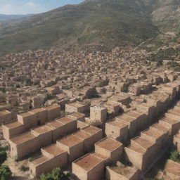 Create an engaging visual animation of the village Tubusuptu, Béjaïa, Algeria, encapsulating the charm of its buildings, the distinct topography, and the overall atmosphere.