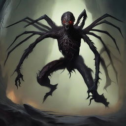 A high-quality digital art piece, capturing the menacing figure of a Drider from DND 5e