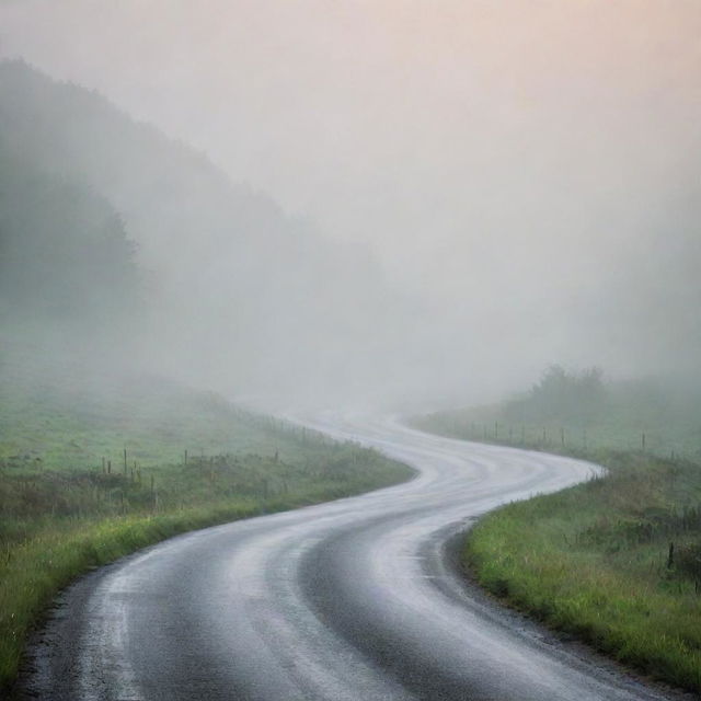 Misty, atmospheric roads winding through a serene landscape