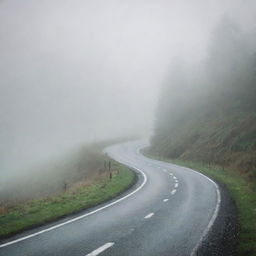 Misty, atmospheric roads winding through a serene landscape