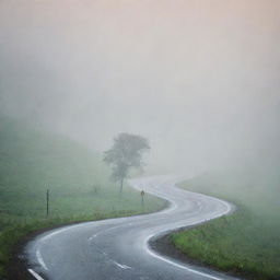 Misty, atmospheric roads winding through a serene landscape