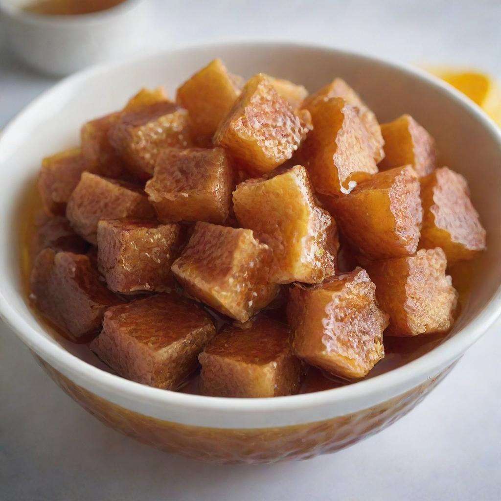 A bowl filled with Shahd honeycomb, a Middle Eastern delicacy, thinly glazed with honey under soft, natural light