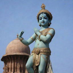 An image of young Krishna (Bal Krishna) placed against a prominent Pakistani landmark, acting as a symbol of peace and harmony.