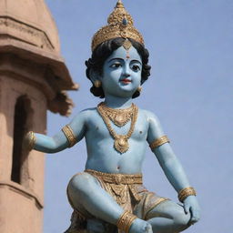 An image of young Krishna (Bal Krishna) placed against a prominent Pakistani landmark, acting as a symbol of peace and harmony.