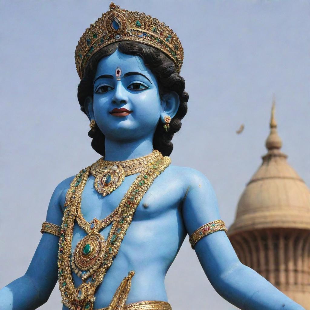 An image of young Krishna (Bal Krishna) placed against a prominent Pakistani landmark, acting as a symbol of peace and harmony.