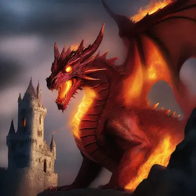 The dragon's fiery breath burned emphatically through the enchanted castle.