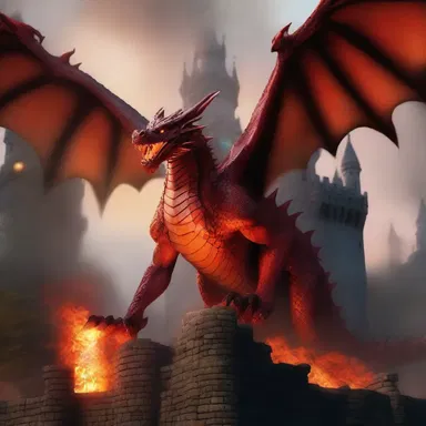 The dragon's fiery breath burned emphatically through the enchanted castle.