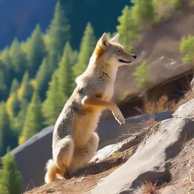 As the coyote fell off the cliff, he emphatically waved goodbye to the audience before crashing into the ground.