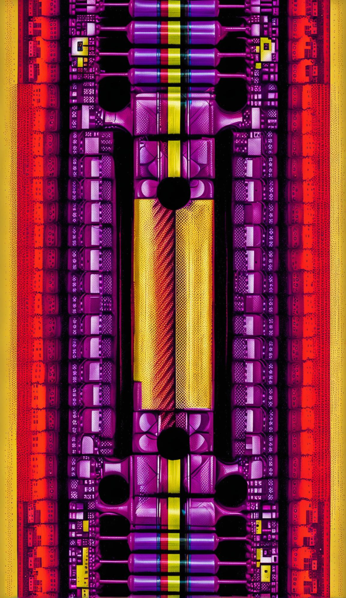 A vibrant pop art painting showcasing intricate fractal geometry in bold, contrasting colors at 32k resolution.