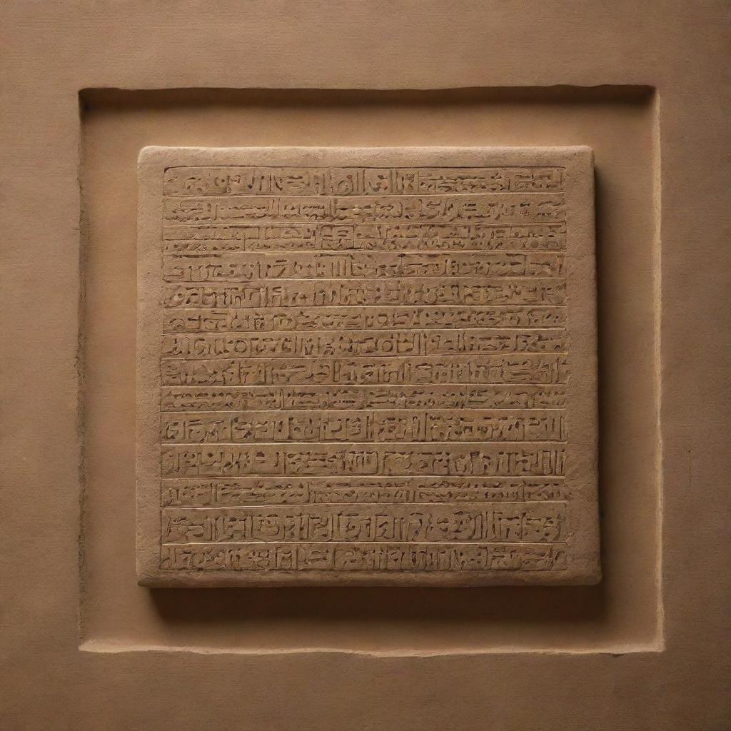 A meticulous replication of the cuneiform script spelling out 'ROAA' AND 'KADHIM' set against a textured clay tablet backdrop.