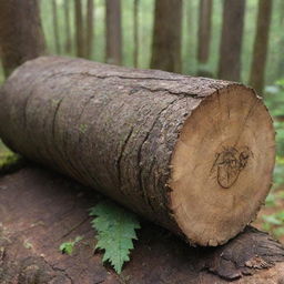 A rustic log with the beautifully carved user's name on it, surrounded by a serene forest setting.