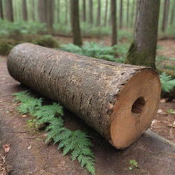 A rustic log with the beautifully carved user's name on it, surrounded by a serene forest setting.