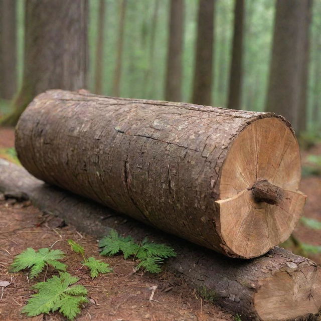 A rustic log with the beautifully carved user's name on it, surrounded by a serene forest setting.