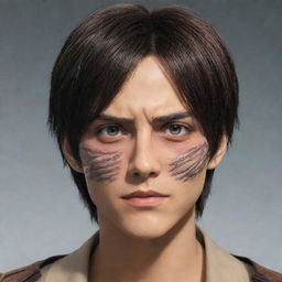 An image of the user transformed into Eren Yeager from Attack on Titan, depicting similar facial features, hair style, and clothing to Eren.