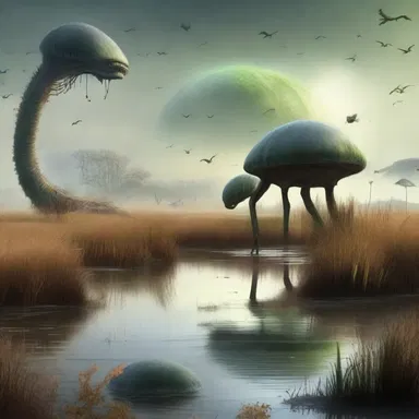 The alien planet depicted in the science fiction novel had rushy marshes filled with unique creatures.