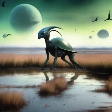 The alien planet depicted in the science fiction novel had rushy marshes filled with unique creatures.