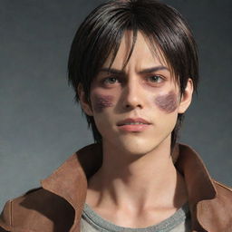 An image of the user transformed into Eren Yeager from Attack on Titan, depicting similar facial features, hair style, and clothing to Eren.